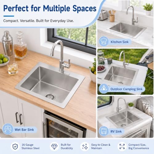 Drop In Bar Sink 15 X 15 inch,16 Gauge Stainless Steel Bar Sink - Image 3