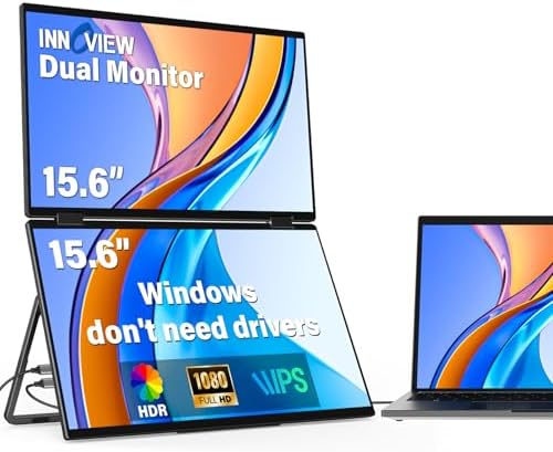 InnoView Portable Dual Monitor 15.6" 1920x1080 Dual Stacked Foldable Monitor | 315° Screen Adjustment | USB-C/HDMI Second Monitor for Laptop, Mac, Windows by InnoView