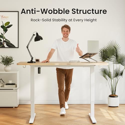 DESINO Standing Desk, 40 × 24 Inches Electric Height Adjustable, Sit and Stand Up, Computer Office Desk with Splice Board, White Frame/Oak TOP - Image 6