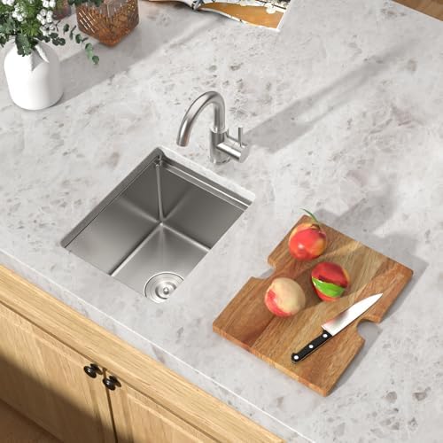 12" Undermount Bar Sink, 16 Gauge Stainless Steel Workstation Prep Sink with Cutting Board & Drain Strainer, Small Single Bowl Wet Bar Sinks for RV, Kitchen Island, Brushed Nickel #TLU-0018 by SmartLivingBeautifulHomes