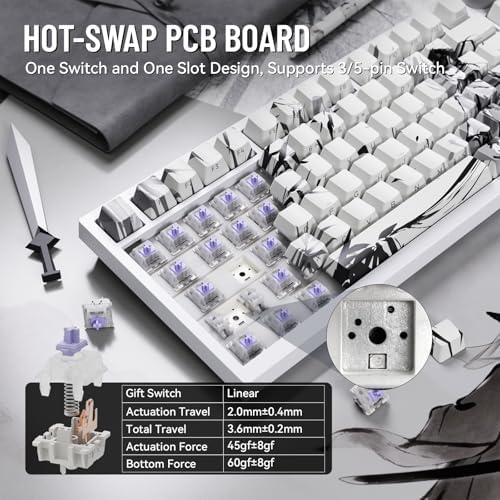 MAMBASNAKE Attack Shark X820 Ultra Wireless Mechanical Keyboard with TFT Smart Display&Knob,75% Bluetooth/2.4GHz/USB-C Keyboard,Gasket-Mounted Linear Switch with Coiled Cable,for Win/Mac, Ink Samurai - Image 3