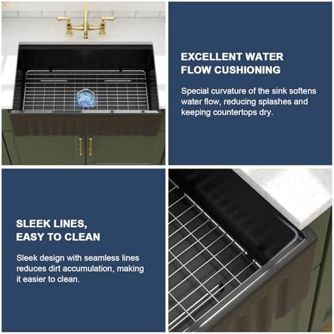 Lordear 33 Inch Black Fireclay Farmhouse Sink Workstation Fluted Reversible - Image 6