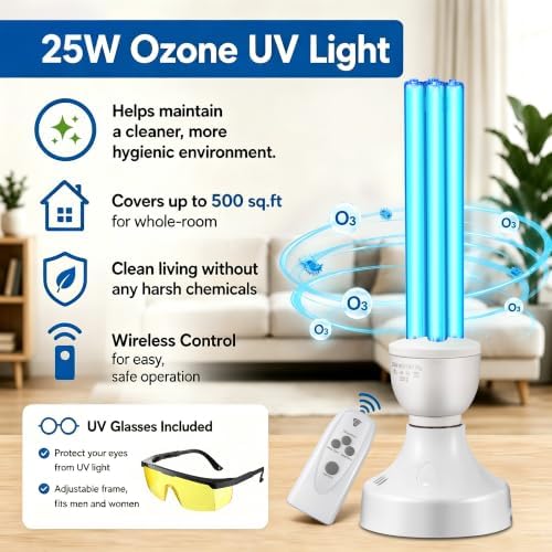 Qualirey 25W UV Light with E27 Base, Remote Control and Glasses,with Ozone - Image 6