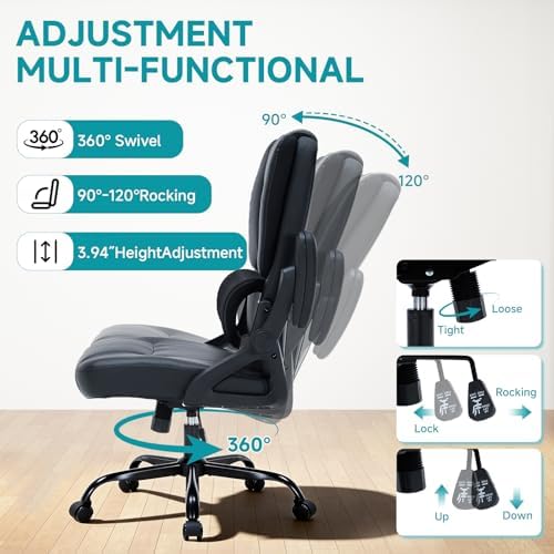 Executive Office Chair with Comfortable Lumbar Support, Ergonomic Computer Chair with 3 Way Adjustable Flip-up Armrests & High Back Managerial Home Desk Chair, 350lb Capacity PU Leather Swive Chair - Image 4