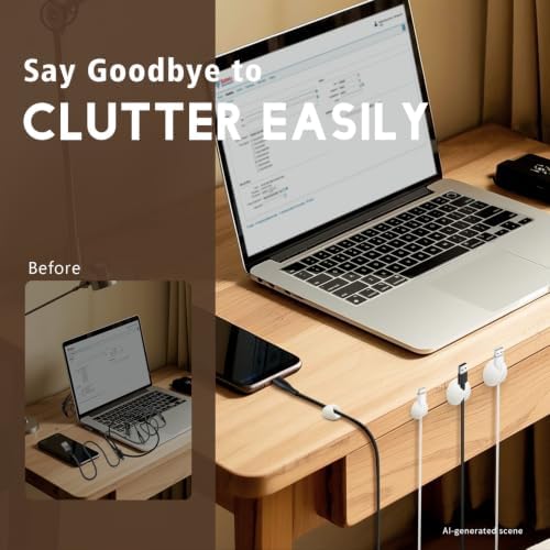 SmiLife Cable Clips, Phone Cord Organizer for Wire Management, White 9 PCS - Image 3