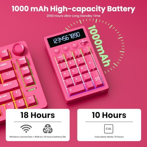 RK ROYAL KLUDGE M20 Wireless Number Pad, Mechanical Numpad with LCD Display, PC Numpad & Calculator Modes, Programmable Numeric Keypad, Bluetooth/2.4G/Wired, RGB Hot-Swappable for Win/Mac - Image 4