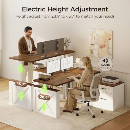 OffiGo 55 Inch Farmhouse L Shaped Electric Standing Desk, Walnut+White - Image 5