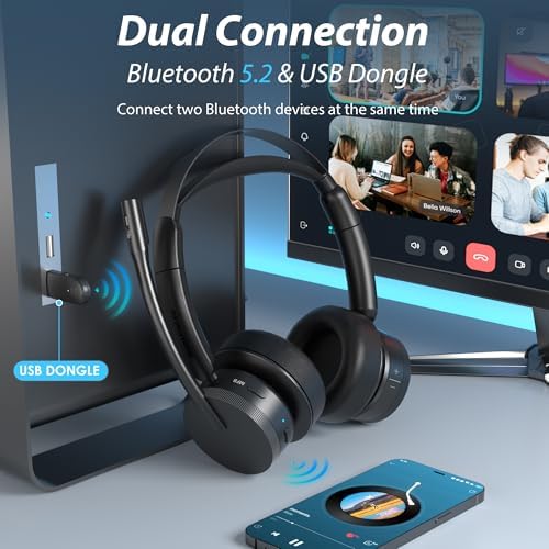 Wireless Headset with Mic for Work, Bluetooth Headset with Noise Cancelling - Image 3