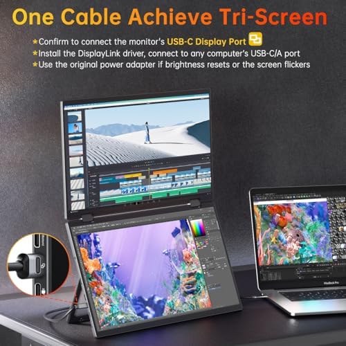 VisionOwl Portable Monitor Dual 15.6 Inch 1080P FHD 107% sRGB Foldable Second Screen, USB-C HDMI HDR Stacked Travel Monitor for Laptop MacBook PC PS5 Xbox, VESA Mountable, Built-in Kickstand - Image 3