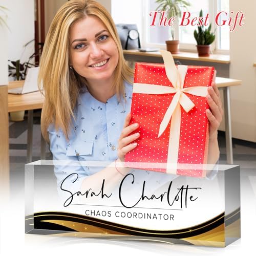 Custom Office Name Plate for Desk - Name Plate Personalized Gifts for Coworkers, Boss, Teacher, Social Worker - Acrylic Office Desk Decor for Women Men - Employee Appreciation Gifts (golden black) - Image 4