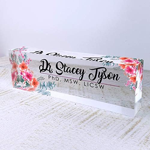 Artblox Office Desk Name Plate Personalized | Custom Name Plates for Desks | Flowers Wild Design On Clear Acrylic Glass | Office Desk Decor - (8" x 2.5") - Image 5