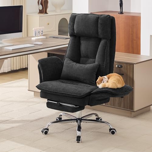 Big and Tall Office Chair, Footrest & Flip Armrest for Pets, Dark Black by HUBSON