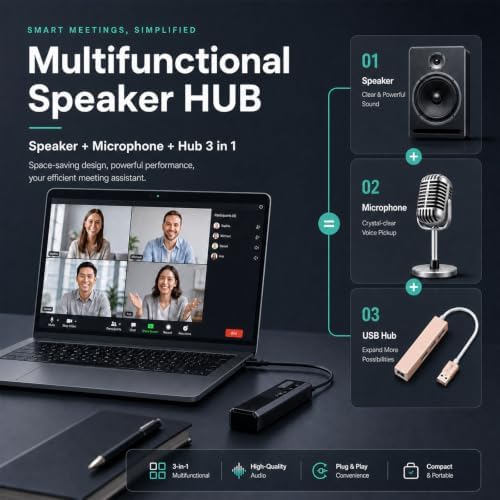 Conference Speakerphone for PC & Laptop, USB Wired Speaker with Microphone, 360° Voice Pickup, Plug and Play, Computer Speaker for Zoom, Teams, Skype (7) - Image 2