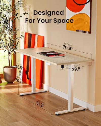 ErGear Height Adjustable Electric Standing Desk, 71 x 30 Inches Sit Stand up Desk, Memory Computer Home Office Desk, Natural - Image 3