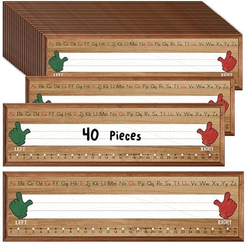40 PCS Desk Name Tags, Waterproof Desk Nameplates with Alphabet, Number Line 1-30 Erasable and Reusable Traditional Manuscript Name Plate for Classroom School Student (12” x 3.5”) by Gethelud