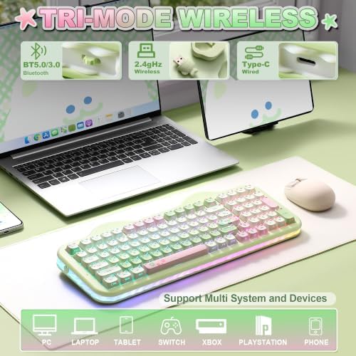 YUNZII C98 Cute Wireless Mechanical Keyboard(Green Mao, Milk Switch) - Image 2