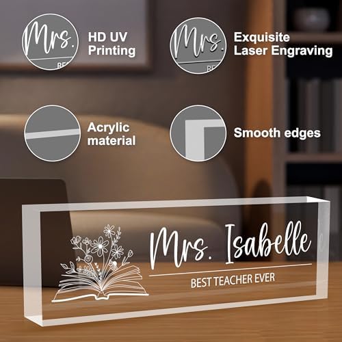Personalized Desk Name Plates, Acrylic Engraved Teacher Name Plate for Desk, Custom Office Gifts & Desk Decor for Women Men, Back to School Teacher Appreciation Gifts - Image 3