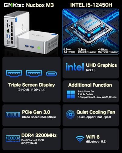 GMKtec M3 Mini PC Intel 12450H (Turbo 4.4 GHz) 16GB DDR4 1TB M.2 NVMe SSD - Image 2