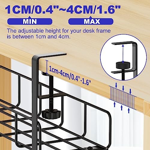 Under Desk Cable Management Tray No Drill Steel Rack Black - Image 4