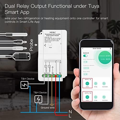 MOES WiFi Smart Temperature and Humidity Switch Module Sensor, Dual Relay Output Controller, Smart Life Tuya App Wireless Remote Control, Programmable Thermostats Kit Works with Alexa Google Assistant - Image 2
