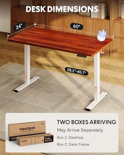 FLEXISPOT EN1 60"x24" One-Piece Standing Desk, Mahogany - Image 5