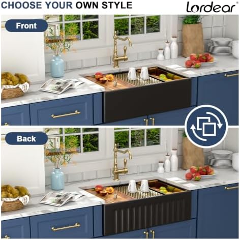 Lordear 33 Inch Matte Black Farmhouse Sink Workstation Fireclay - Image 3