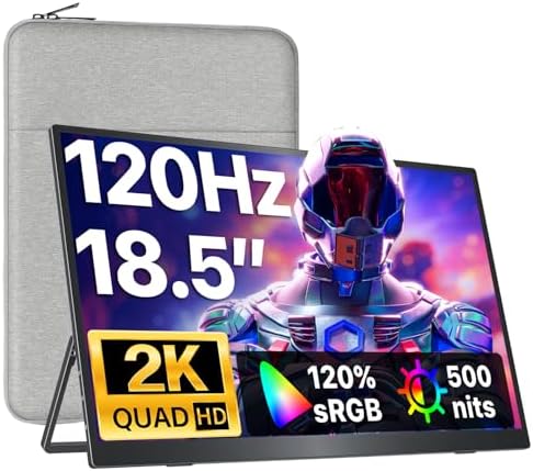 VisionOwl Portable Monitor 18.5 Inch 2K QHD 120Hz Second Screen, USB-C HDMI HDR Travel Monitor for Laptop PC MacBook PS5 Xbox, VESA Mountable, with Speakers, Built-in Kickstand by Seethewholeworldclearly