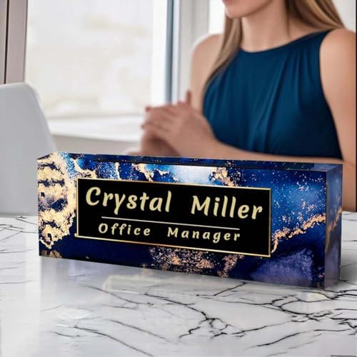 Office Desk Name Plate Personalized, Custom Plates for Desks on Acrylic Glass, Decor Nameplate, Accessories, Personalized Gift Boss Coworkers (Black Marble),(731) - Image 2