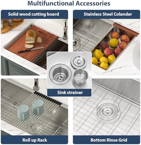 Lordear 45 Inch Undermount Kitchen Sink Super Large Ledge Workstation T304 16 Gauge Stainless Steel Single Bowl Under Counter Kitchen Sink with Built-in Accessories 45''x19''x10'' - Image 6