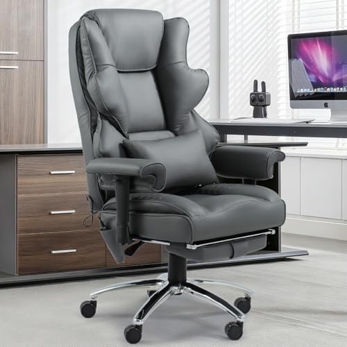 Vibration Massage Heated Office Desk Chair with Foot Rest, Gray - Image 2