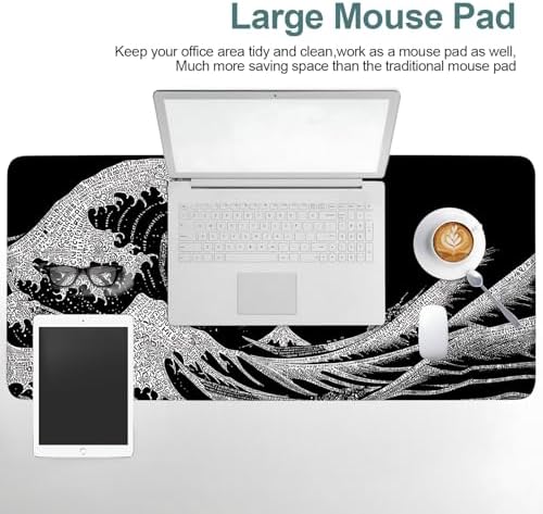 Black Waves Gaming Mouse Pad 35.4"x15.7" Large Extended Pad Desk Mat Anti-Slip Rubber Base & Durable Stitched Edges for Gamers Smooth Mouse Pad Writing Surface for Desk Office/Home - Image 7