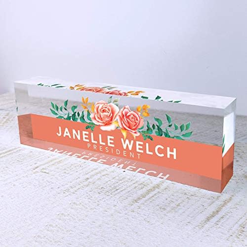 ARTBLOX Personalized Acrylic Desk Name Plate, Orange Roses Design by Artblox
