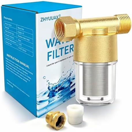 YH01 Reusable Washing Machine Water Filter, 40 Micron Brass Sediment Filter, for Washer, Heater, Garden, Protecting Appliances, Reduces Clothes Yellowing, Anti Scale Shower Filter by ZHYUUAX
