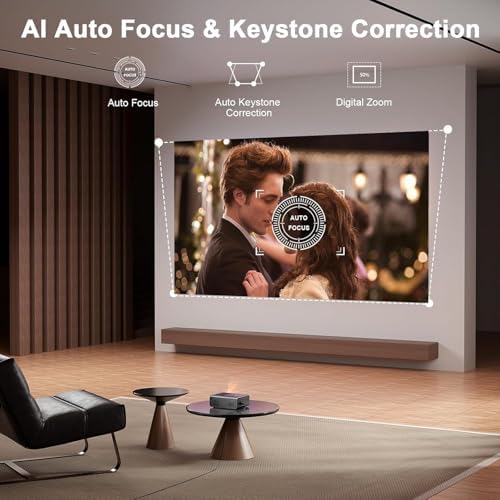 [Now with Netflix & 3000 ANSI] 4K Projector with WiFi and Bluetooth,TOF Real-Time Auto Focus Smart Projector, Upgrade for AuKing Overhead Projectors Theater Proyector with Omni-Adjustable Stand(Black) - Image 4