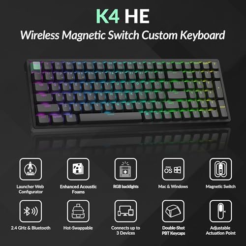 Keychron K4 HE 96% Wireless Hall Effect Keyboard with Number Pad, Rapid Trigger Magnetic Switches, QMK Launcher, 2.4GHz/Bluetooth/Wired, Mac & Windows, Aluminum Frame, Black (Shine-Through) - Image 2