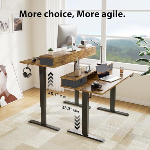 Agilestic 40 * 24 Inch Electric Standing Desk with Drawers, Rustic Brown - Image 4