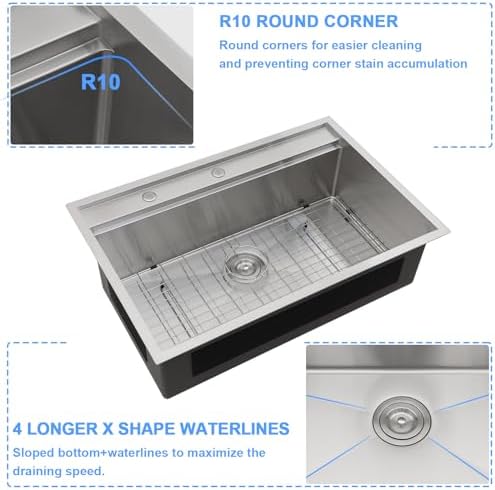 33 Inch Kitchen Sink Drop In - Lordear 33x22 inch Stainless Steel Kitchen Sink Drop-in Topmount 16 Gauge Single Bowl Workstation Kitchen Sinks with Accessories - Image 5