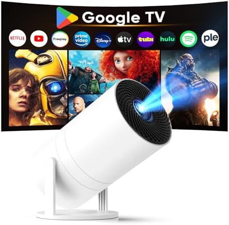 [ Built-in Google TV & Voice Control] WISHOLY Mini Projector with WiFi and Bluetooth, Built-in Streaming Apps, Portable Movie Projector 4K with 180° Rotatable for Outdoor, Home Theater, Movie Night by WISHOLY