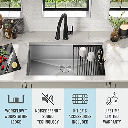 DELTA FAUCET DELTA Rivet 32-Inch Workstation Kitchen Sink Undermount 16 Gauge Stainless Steel Single Bowl with WorkFlow Ledge and Chef’s Kit of 6 Accessories, 95B931-32S-SS - Image 3