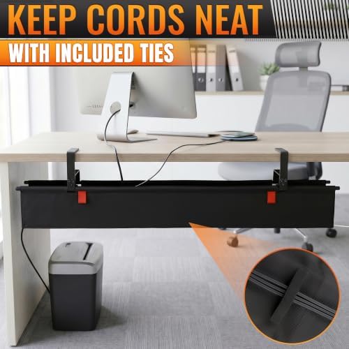 Under Desk Cable Management Tray 36" — No Drill Clamp-On Cord Organizer for Desk with Built-in Ties, Heavy Duty Metal Clamp, Foldable 600D Oxford Fabric for Home Office, WFH & Gaming PC Setup (Black) - Image 4