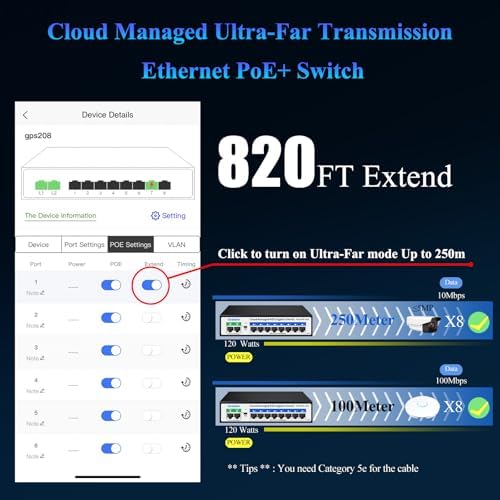 Goalake 10-Port Gigabit PoE Switch (8 PoE Ports + 2 Uplinks) with 250m Extend Function, Easy Smart Managed, Plug and Play, Fanless Metal Design, VLAN, QoS, Desktop or Wall Mount - Image 4