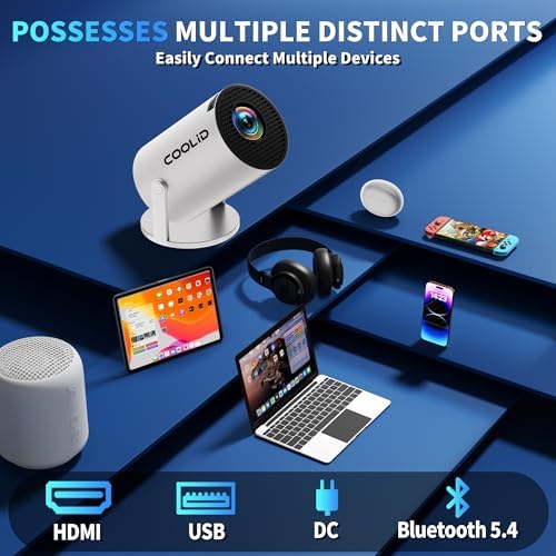 [Built-in Apps & 2026 Upgraded] Mini Projector Support 4K 1080P Auto Keystone 180° Rotatable with WiFi 6 and Bluetooth 5.4, Projector Portable Compatibile with HDMI/TV Stick/Memory Stick/Laptop-White - Image 6
