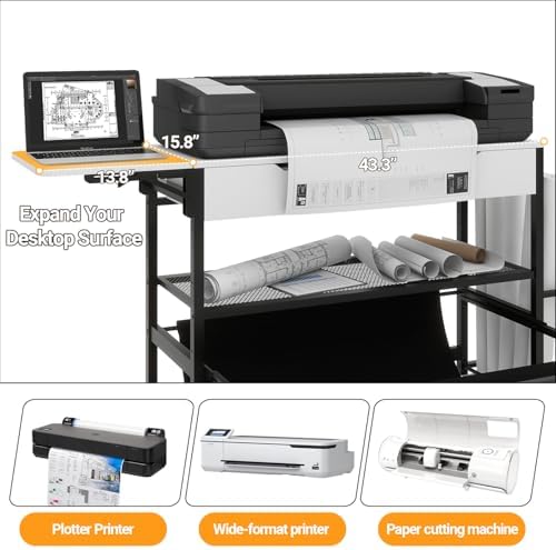 Natwind Wide Format Printer Stand,Plotter Table with Laptop Station,White - Image 4