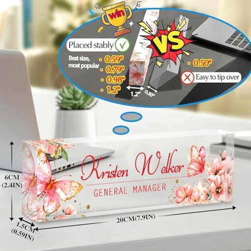 Custom Office Name Plate for Desk - Desk Name Plate Personalized Gifts for Coworkers, Boss, Employees, Teacher, Nurse - Office Desk Decor for Women Men - Employee Appreciation Gifts (Pink Butterfly-2) - Image 2