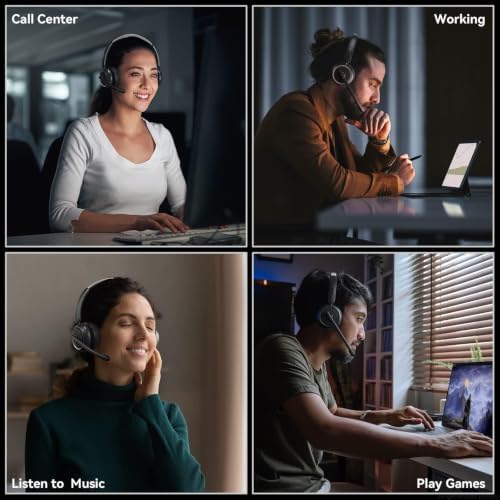 Wireless Headset with Mic for Work, Bluetooth Headset with Microphone (Noise Cancelling & Mute Button), Wireless Headphones with Mic for Work from Home/Office/PC/Call Center/Computer/Laptop/Teams/Zoom - Image 7