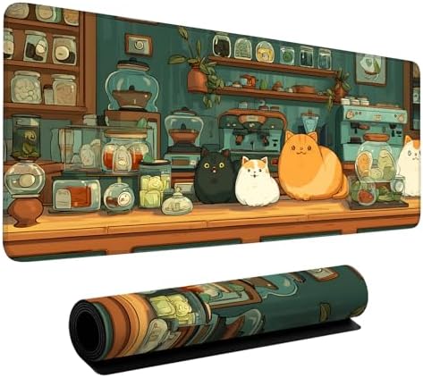 Cute Cat Gaming Mouse Pad 35.4"x15.7" Large Extended Pad Desk Mat Anti-Slip Rubber Base & Durable Stitched Edges for Gamers Smooth Mouse Pad Writing Surface for Desk Office/Home by LEIWEIHOPE