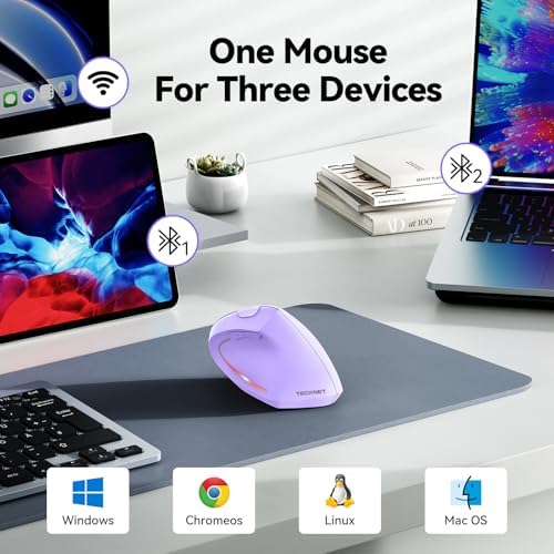TECKNET Ergonomic Mouse, 4800 DPI Wireless Bluetooth Vertical, 3-Device - Image 2