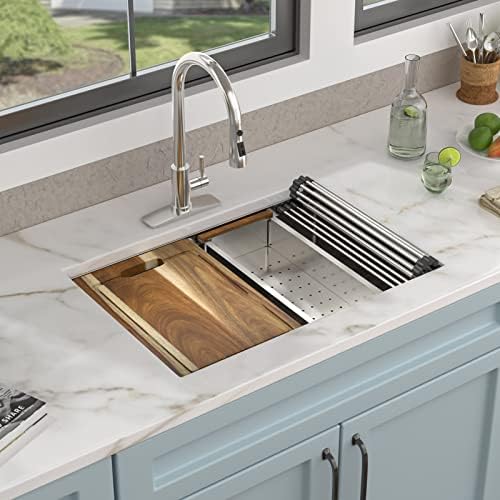 27 Undermount Kitchen Sink - Fulorni 27"x19" Kitchen Sink Ledge Workstation Under Counter 16 Gauge 304 Stainless Steel Single Bowl Basin - Image 2