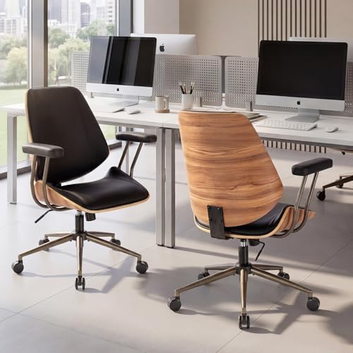 Modern Mid Back Office Chair, Adjustable Swivel Desk Chair with Arms, Black - Image 7