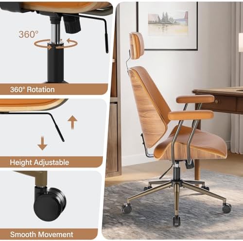 High Back Ergonomic Office Chair, with Headrest & Arms, Brown - Image 6